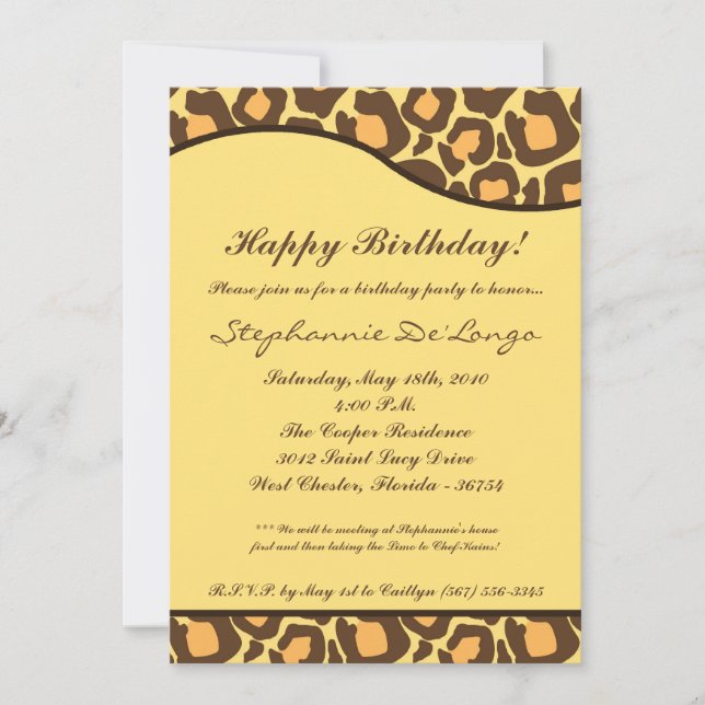 5x7 Brown Leopard Print Birthday Party Invitation (Front)
