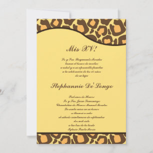 5x7 Brown Yellow Leopard Quinceanera Party Invite