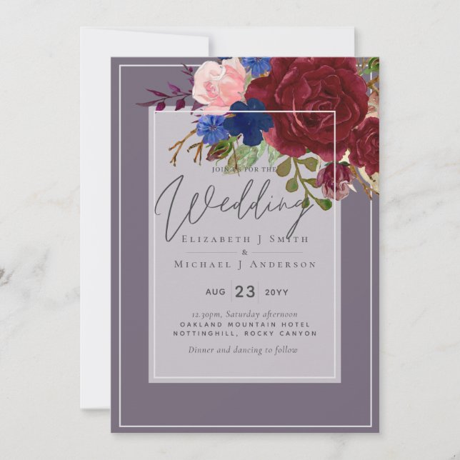 5x7 Burgundy Dreams Blue Pink Wedding Budget (Front)