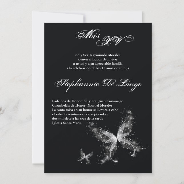 5x7 Butterfly Quinceanera Birthday Invitation (Front)