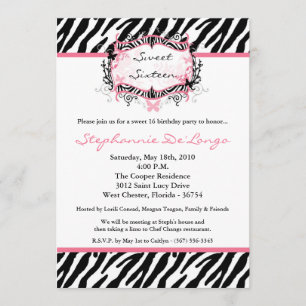 5x7 Butterfly Zebra Print Birthday Part Invitation