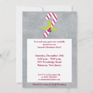 5x7 Candy Cane and Holly Christmas Invitation