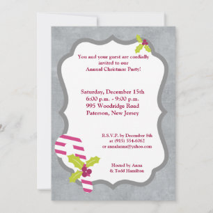 5x7 Candy Cane and Holly Christmas Invitation