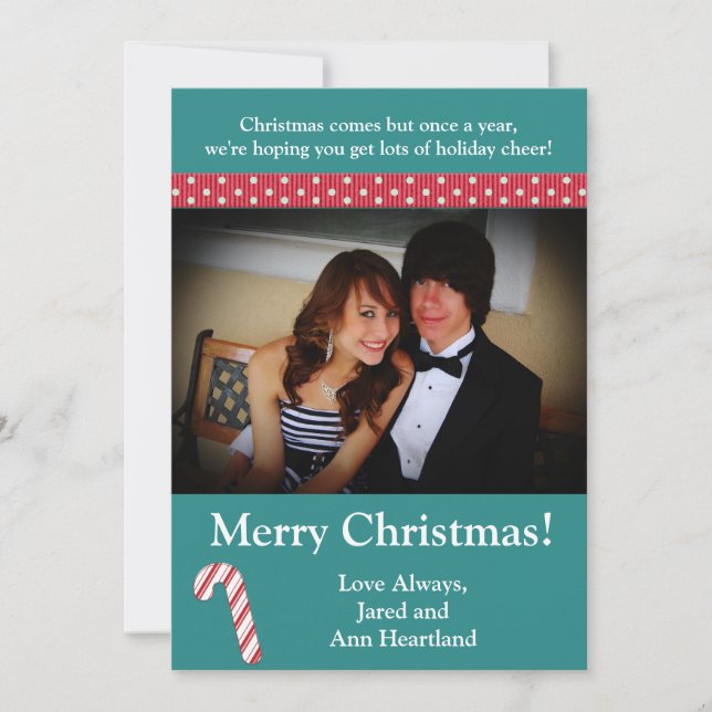 5x7 Candy Cane Stripes on Teal Invitation (Front)
