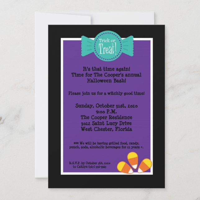5x7 Candy Corn Halloween Bash Party Invitation (Front)