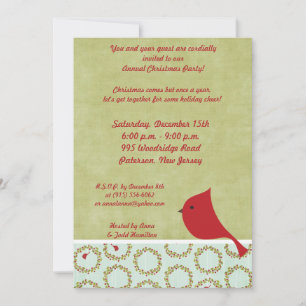 5x7 Cardinal Christmas Bird Invitation