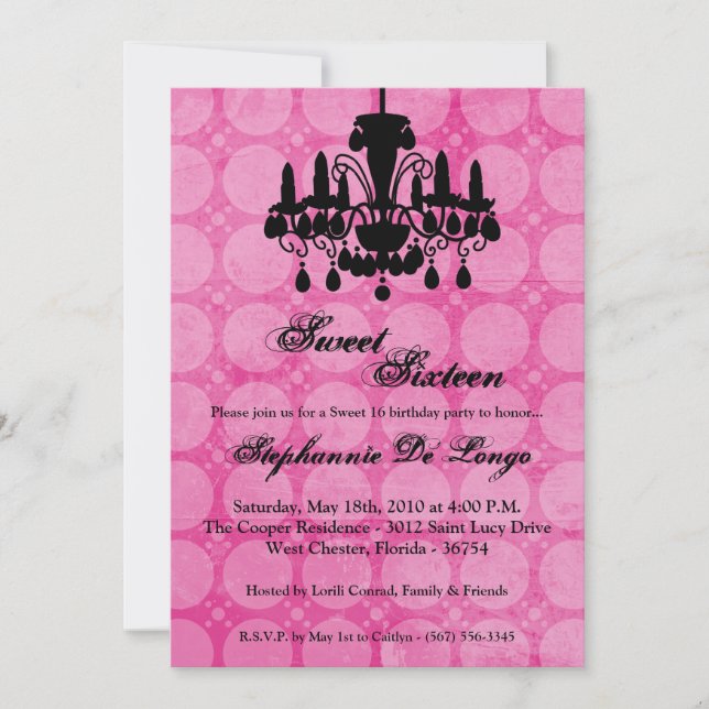 5x7 Chandelier Glitz Sweet 16 Birthday Invitation (Front)