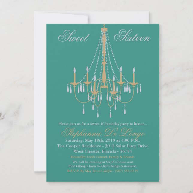 5x7 Chandelier Glitz Sweet 16 Birthday Invitation (Front)