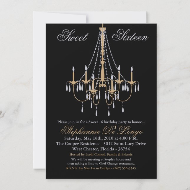5x7 Chandelier Glitz Sweet 16 Birthday Invitation (Front)