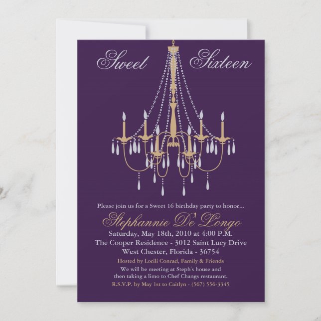 5x7 Chandelier Glitz Sweet 16 Birthday Invitation (Front)