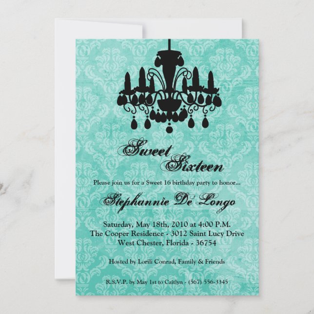 5x7 Chandelier Glitz Sweet 16 Birthday Invitation (Front)