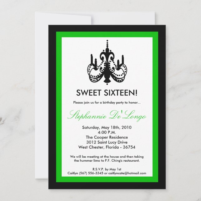 5x7 Chandelier Green16 Birthday Invitation (Front)