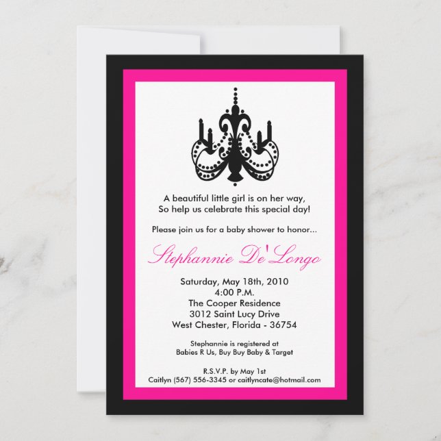 5x7 Chandelier Hot Pink Baby Shower Invitation (Front)