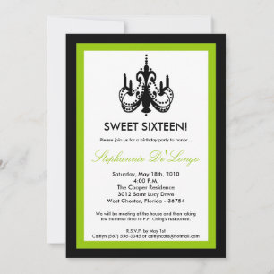 5x7 Chandelier Lime Green 16 Birthday Invitation