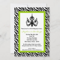 5x7 Chandelier Lime Zebra 16th Birthday Invitation