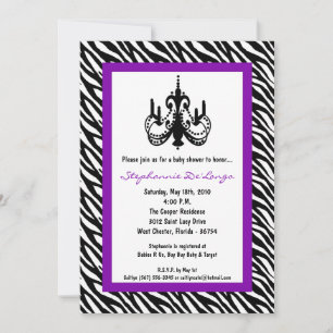 5x7 Chandelier Purple Zebra Baby Shower Invitation