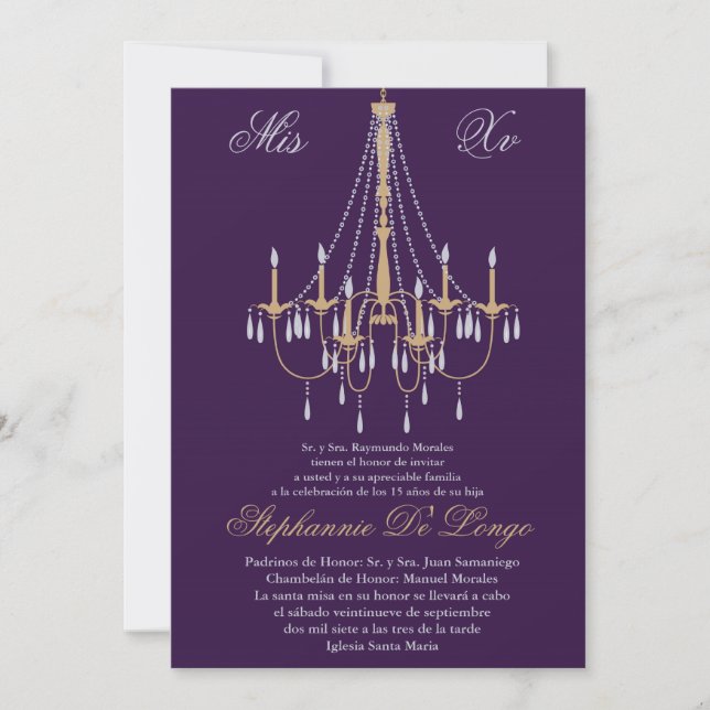 5x7 Chandelier Quinceanera Birthday Invitation (Front)