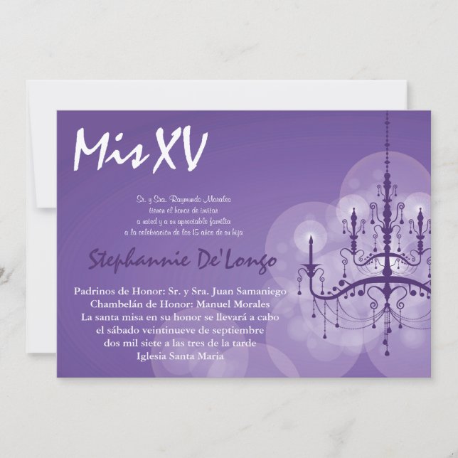 5x7 Chandelier Quinceanera Birthday Invitation (Front)