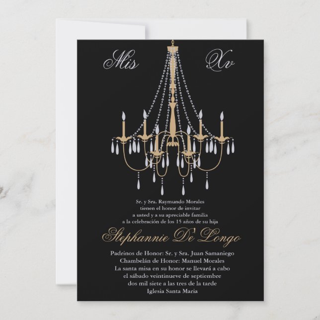 5x7 Chandelier Quinceanera Birthday Invitation (Front)