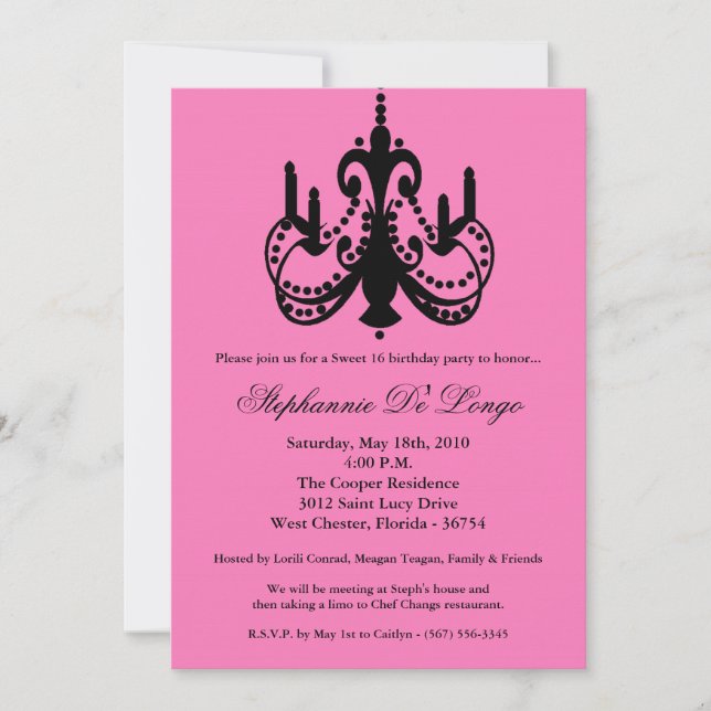 5x7 chandelier sweet 16 Birthday Part Invitation (Front)