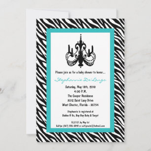 5x7 Chandelier Teal Zebra Baby Shower Invitation