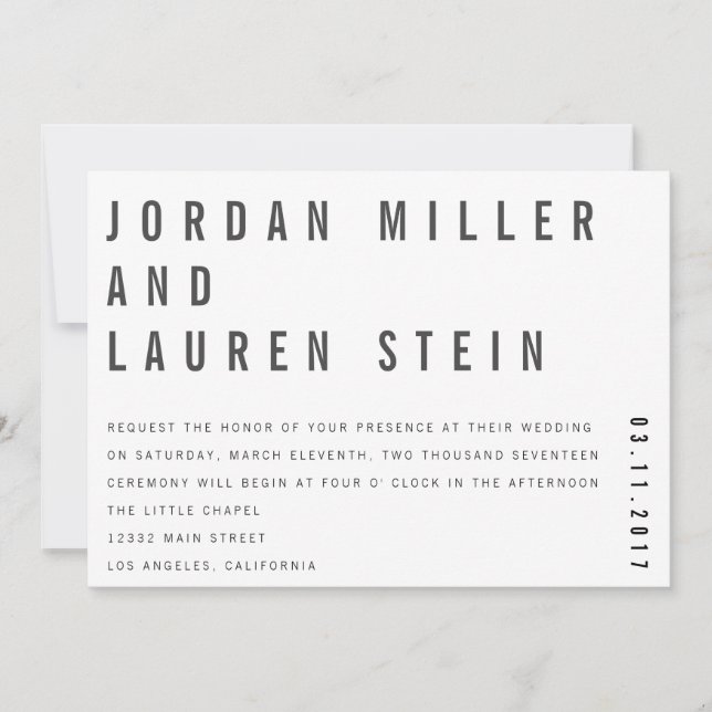 5x7 Charlie Minimalist Wedding Invitation (Front)