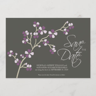 5X7 Cherry Blossom Designer Save the Date :: plum