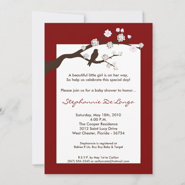 5x7 Cherry Blossom Tree Baby Shower Invitation (Front)