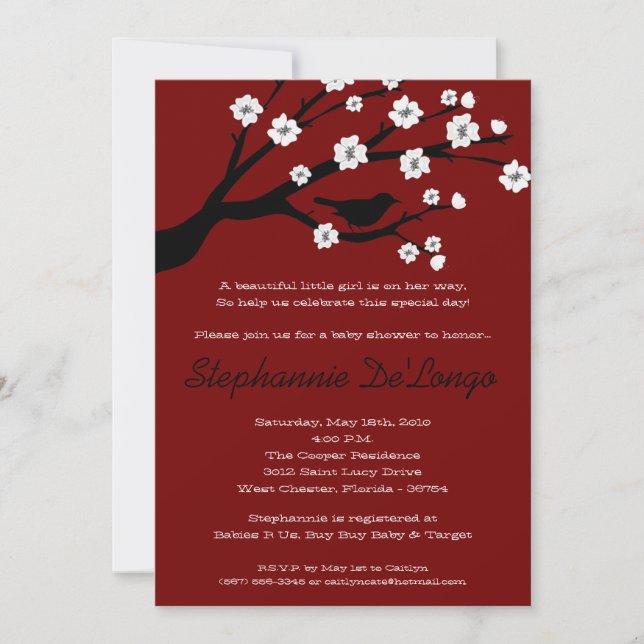 5x7 Cherry Blossom Tree Baby Shower Invitation (Front)