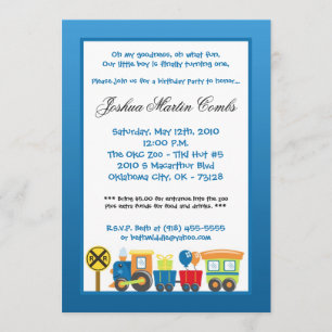 5x7 Choo Choo Train Blue Birthday Party Invitation