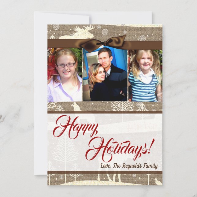 5x7 Christmas Burlap Deer Doe Buck PHOTO Card (Front)