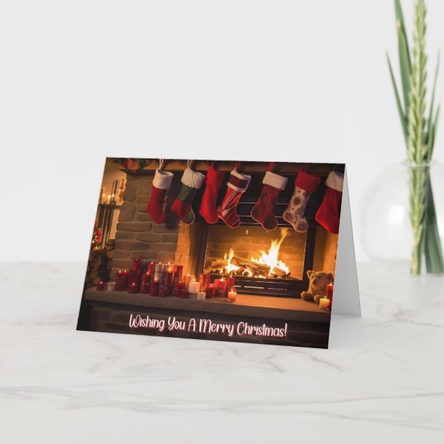 5x7 Christmas Card – Cosy Fireplace and Stockings  (Front)