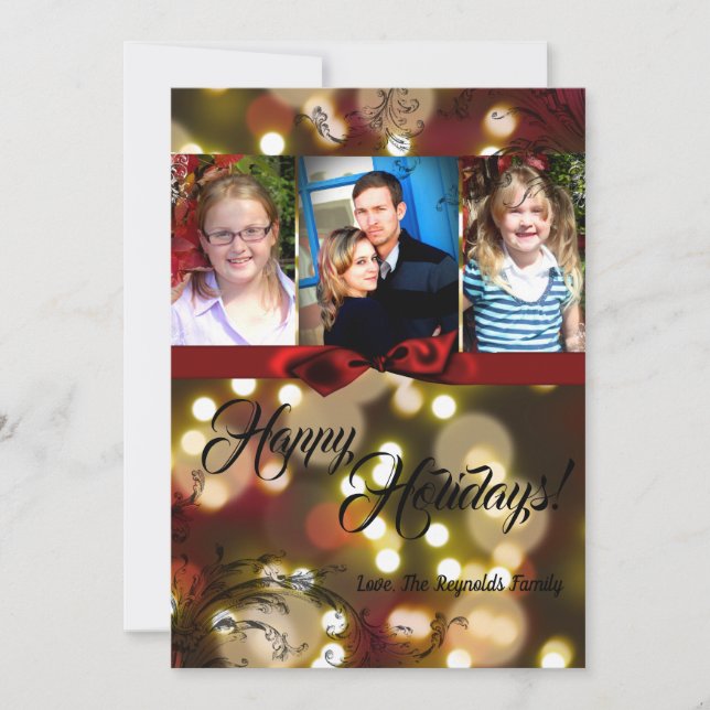 5x7 Christmas Gold Bokeh Lights Twinkle PHOTO Card (Front)