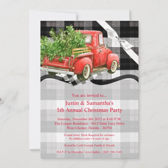 5x7 Christmas Invitation XMAS Truck Christmas Buff (Front)