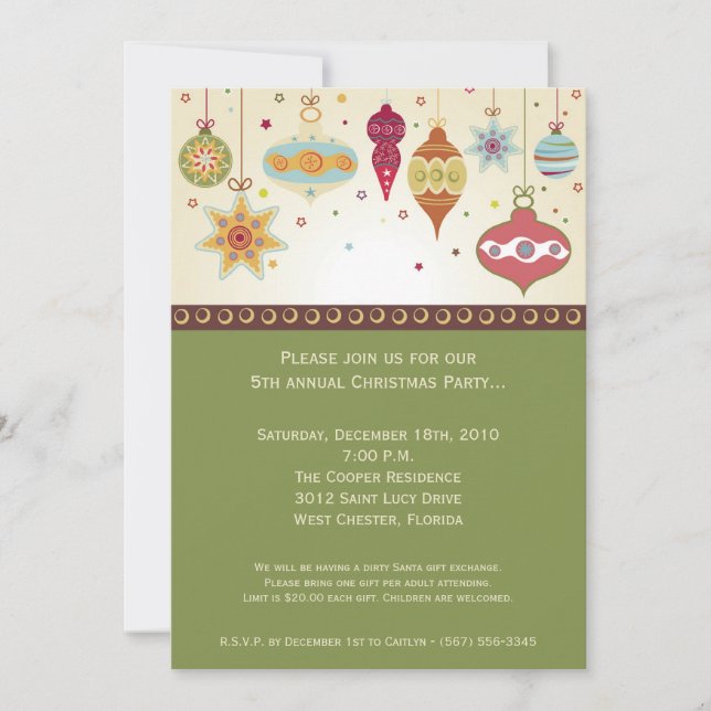 5x7 Christmas Ornaments Christmas Invitation (Front)
