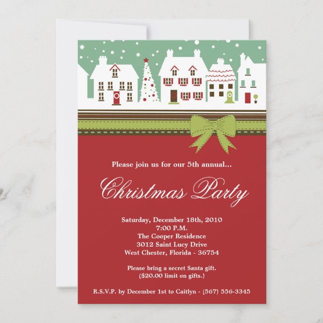 5x7 Christmas Village Town Christmas Invitation (Front)