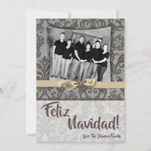 5x7 Christmas XMAS Blue Damask Fabric PHOTO Card