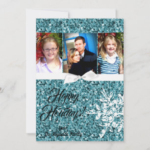 5x7 Christmas XMAS Blue Glitter Silver PHOTO Card