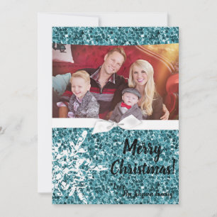 5x7 Christmas XMAS Blue Glitter Snowfla PHOTO Card