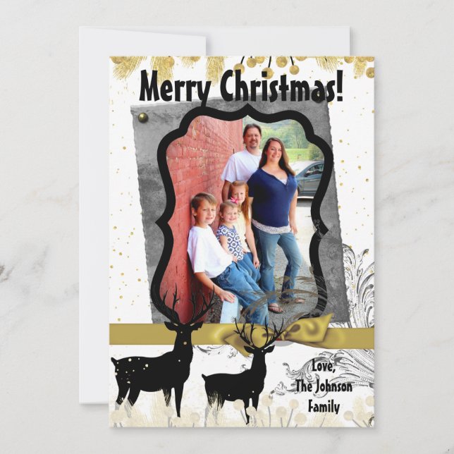 5x7 Christmas XMAS Gold Deer Buck Doe PHOTO Card (Front)