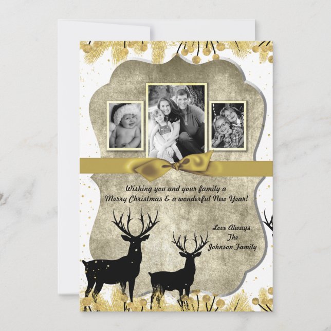 5x7 Christmas XMAS Gold Deer Buck Doe PHOTO Card (Front)