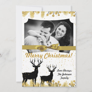 5x7 Christmas XMAS Gold Deer Buck Doe PHOTO Card