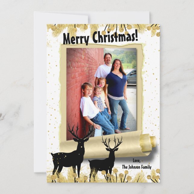 5x7 Christmas XMAS Gold Deer Buck Doe PHOTO Card (Front)