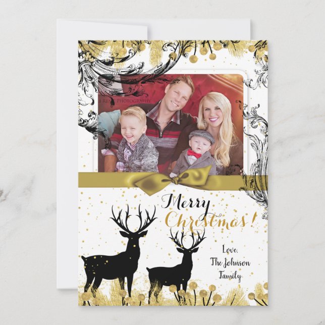 5x7 Christmas XMAS Gold Deer Buck Doe PHOTO Card (Front)