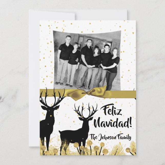 5x7 Christmas XMAS Gold Deer Buck Doe PHOTO Card (Front)