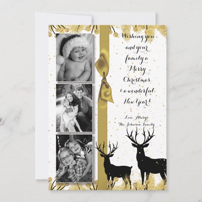5x7 Christmas XMAS Gold Deer Buck Doe PHOTO Card (Front)