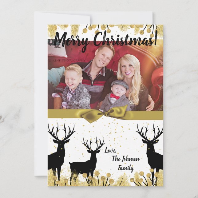 5x7 Christmas XMAS Gold Deer Buck Doe PHOTO Card (Front)