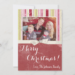 5x7 Christmas XMAS Green Striped Fabric PHOTO Card