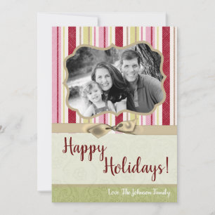 5x7 Christmas XMAS Green Striped Fabric PHOTO Card