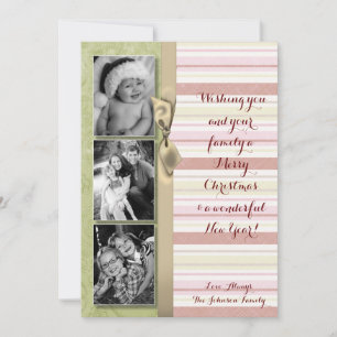 5x7 Christmas XMAS Green Striped Fabric PHOTO Card